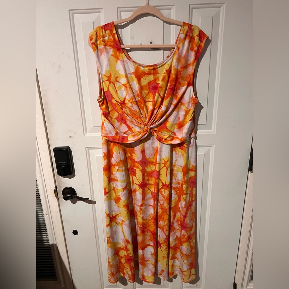 Ruby Rd. Vibrant Orange and Yellow Midi Dress